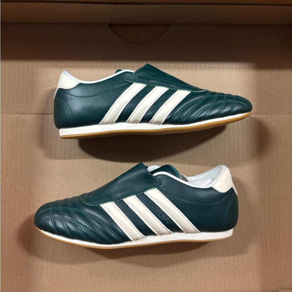 adidas Dark Green and White Leather Flats